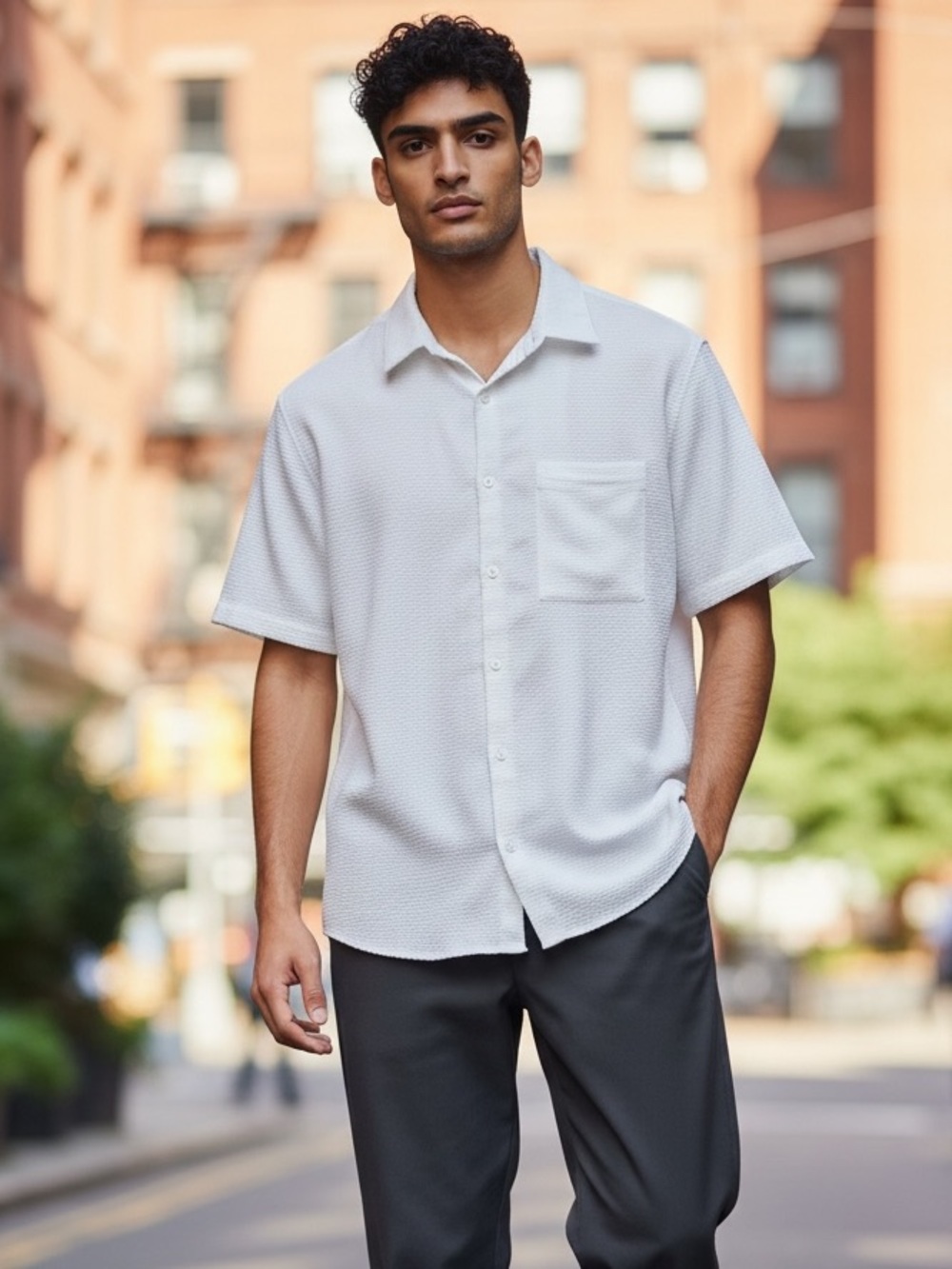 Lululemon Seersucker Button Down Shirt Mens Large White Short Sleeve Lightweight